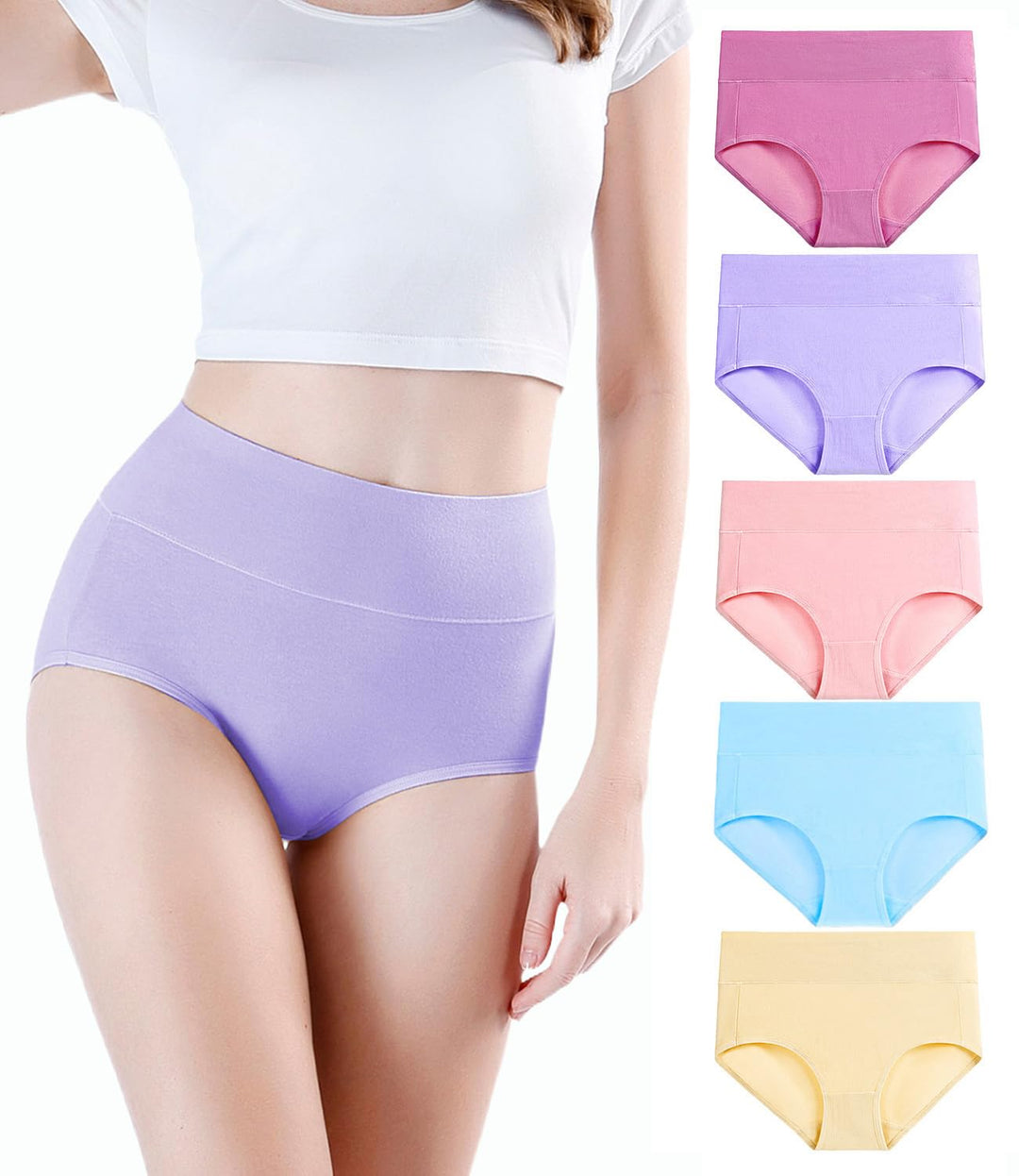 wirarpa Damen Unterhosen Baumwolle Unterwäsche Slips Damen Hohe Taille Taillenslip Weich Frauen 5er