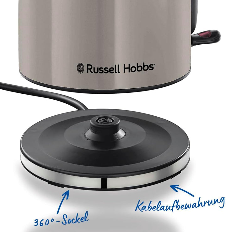Russell Hobbs Wasserkocher [1,7L, 2400W] Colours Plus Mocha (Edelstahl-Akzente, Schnellkochfunktion,