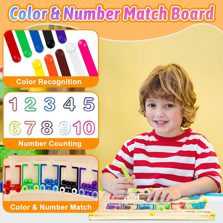 Vindany Magnetspiel Labyrinth Spielzeug- Zahlen Farben Lernen Sortierspiel Montessori Spielzeug Holz