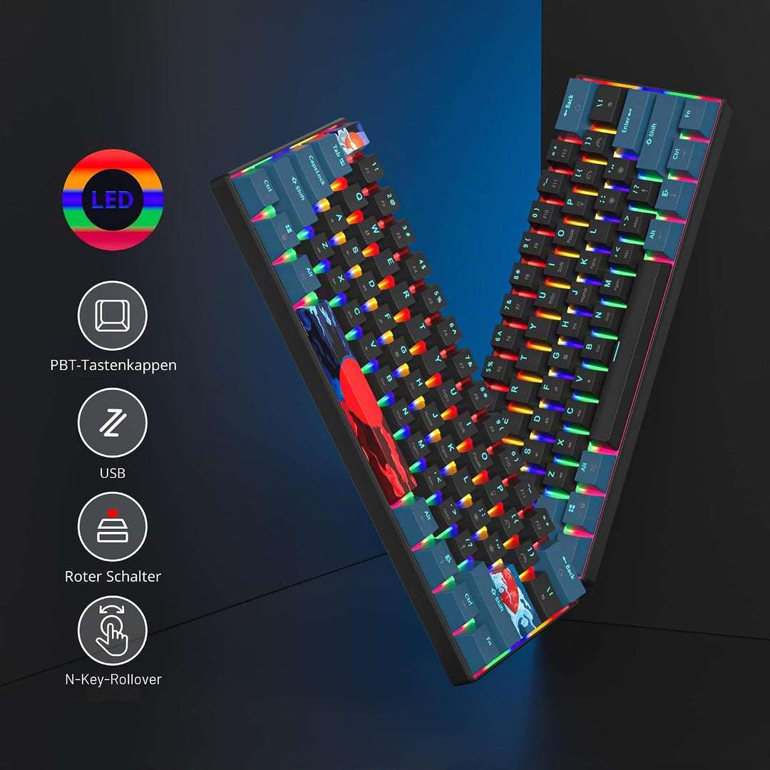 SbocKeeb Gaming Tastatur Mechanische, Mini Tastatur 60 Prozent Amerïka QWERTY, 61 Tasten Kabelgebund