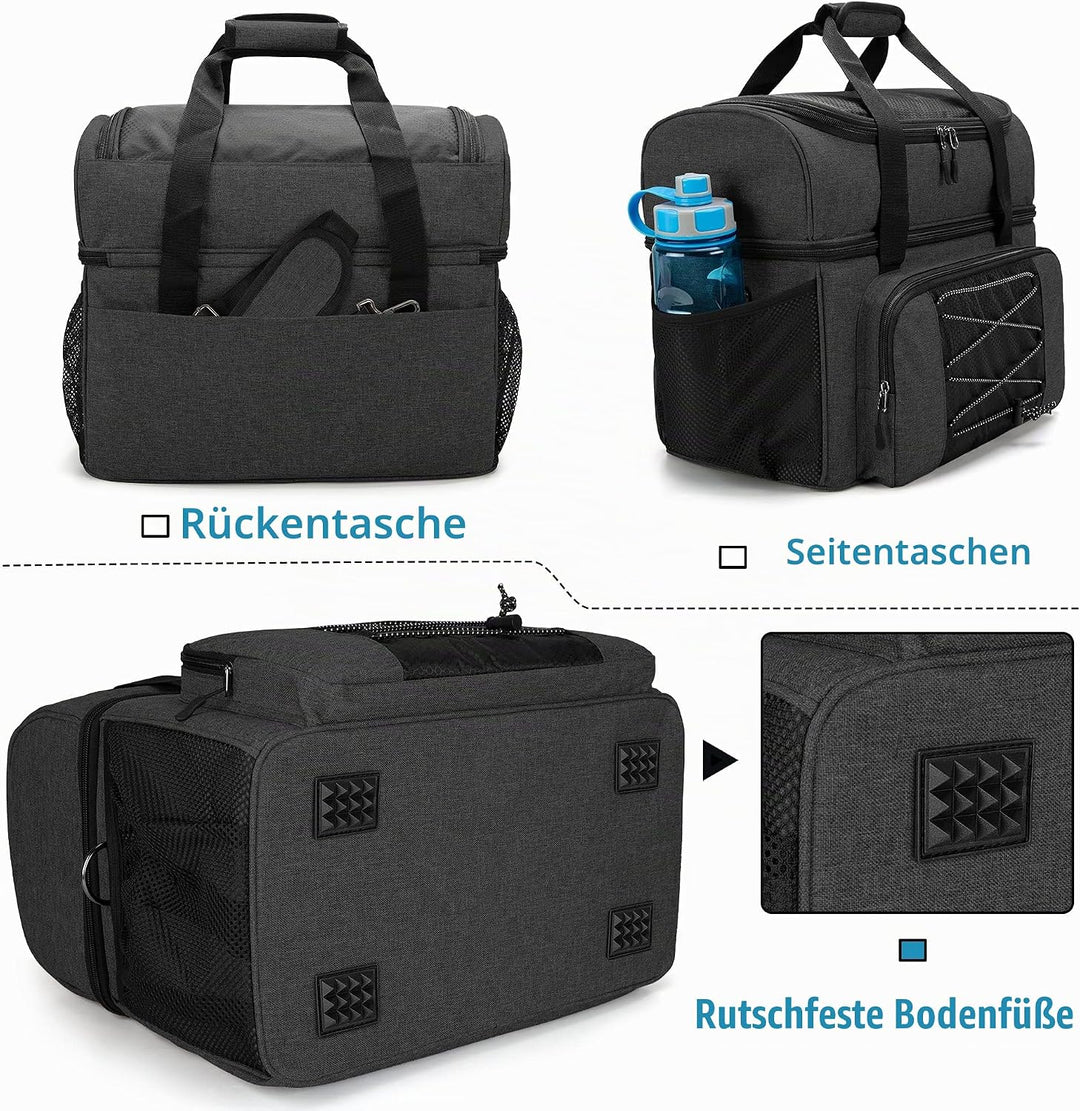 DSLEAF Bowlingtasche für 2 Bälle mit Holzballhalter und gepolsterter Trennwand, EIN Paar Bowlingschu