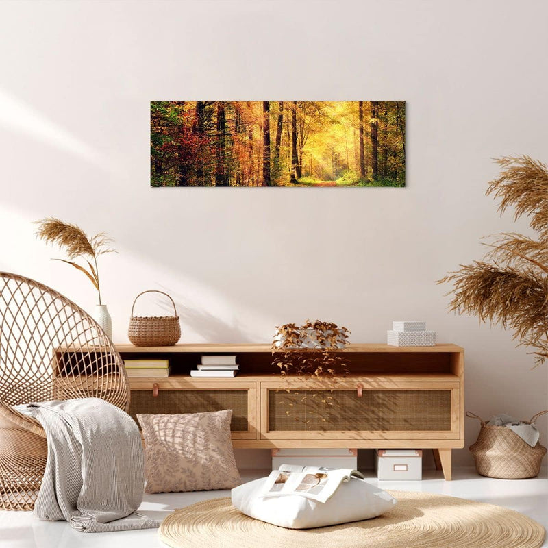 Panorama Bilder auf Leinwand Wald Baum Natur Leinwandbild mit Rahmen 90x30cm Wandbilder Dekoration W