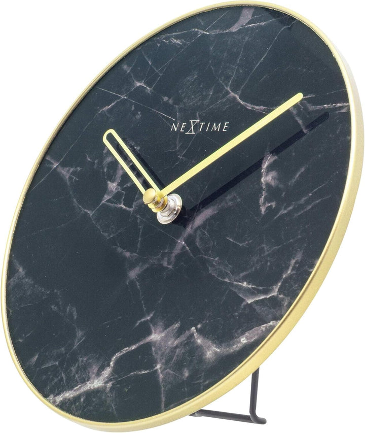 Nextime Tischuhr Marble Table Dia. 20cm Glass schwarz, 5222ZW