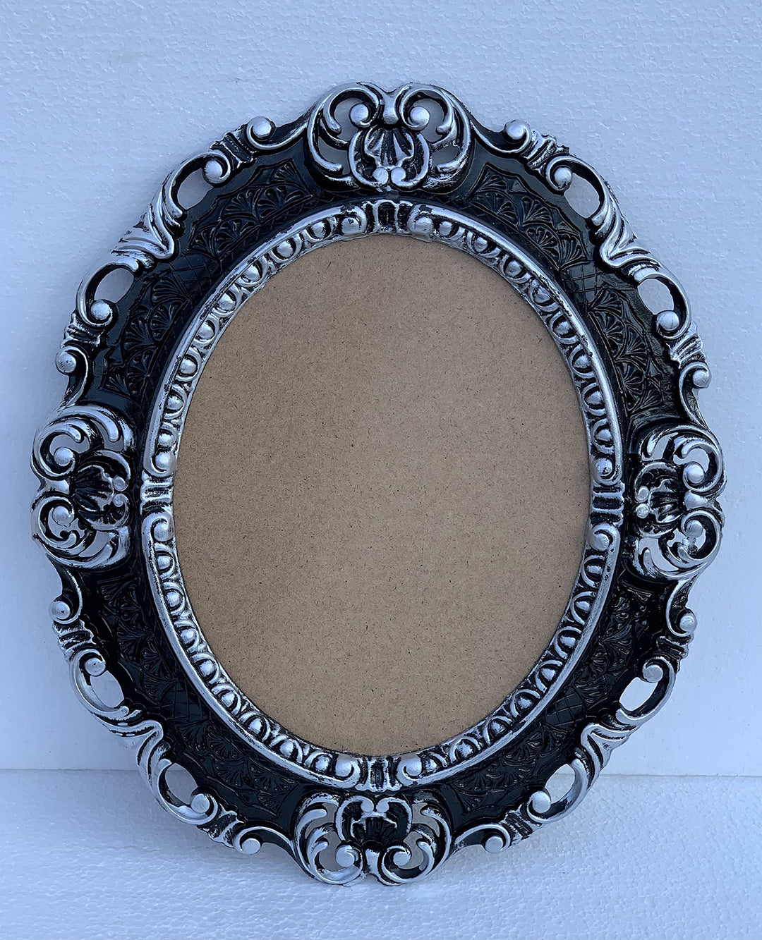 Bilderrahmen Barock SCHWARZ Silber Oval mit SCHUTZGLAS Antik Klassik 45x38 Prunk Bilderrahmen 24x30c