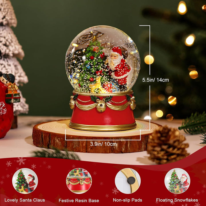 Lewondr Weihnachts-Schneekugel, Weihnachtsmann elektrische Schneekugel mit Schneeflocke & Lichter, B