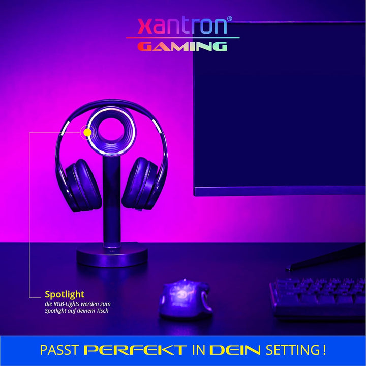 Xantron® Headset Halterung mit dynamischer RGB Beleuchtung & Induktiver Ladestation/Ideal für passio