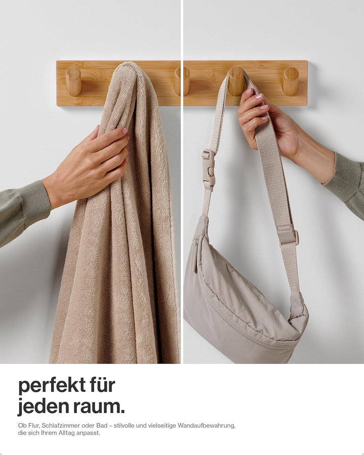 LARHN Garderobenleiste Holz mit 5 Haken XL (2 Stk.), 42cm - Wandgarderobe, Jackenhalter Wand, Hakenl