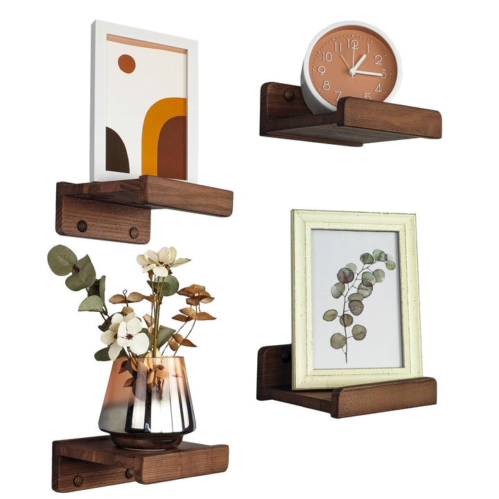 Wood Wedge 4er-Set Schwebende Wandregal, Rustikale Holzregale mit Lippe, Kinderbücherregale, Bild &amp;