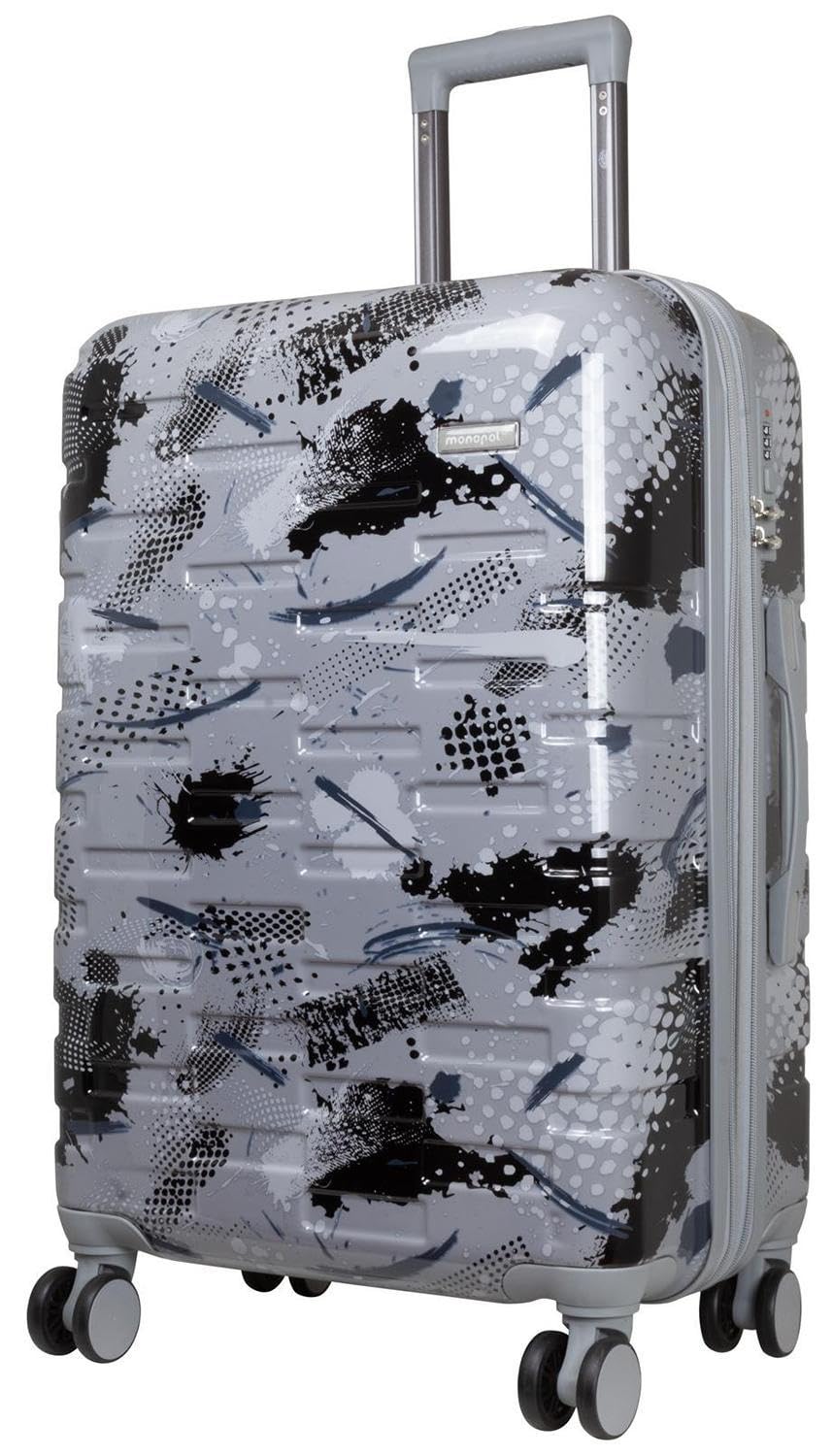 Hartschalen Koffer Trolley Cespara mit Dehnfalte mit modernem Motiv Print - Farbe Silber - Gr. L