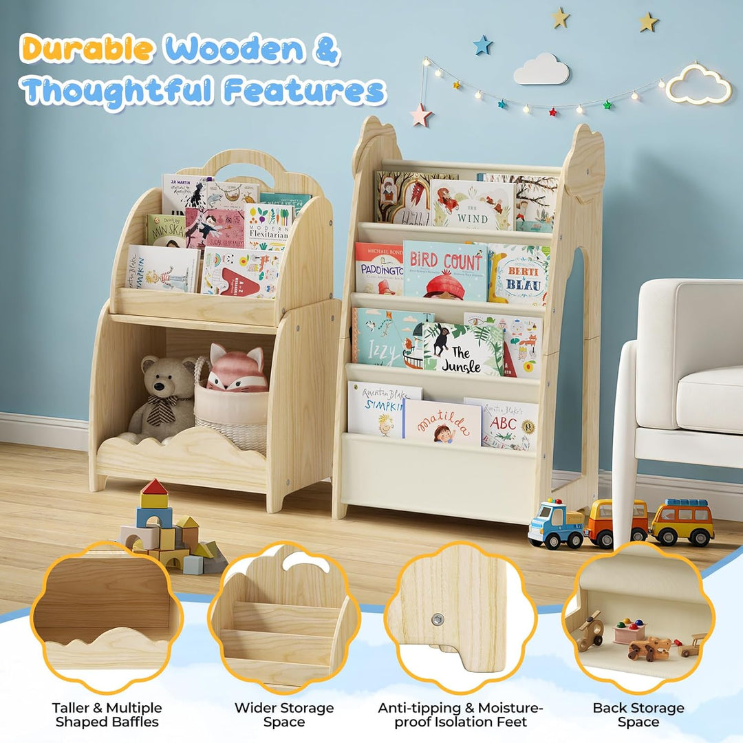 Kinderregal, 3-in-1 Kinderbücherregal und Spielzeugaufbewahrungsregal mit Hängetasche, Tragbares Büc