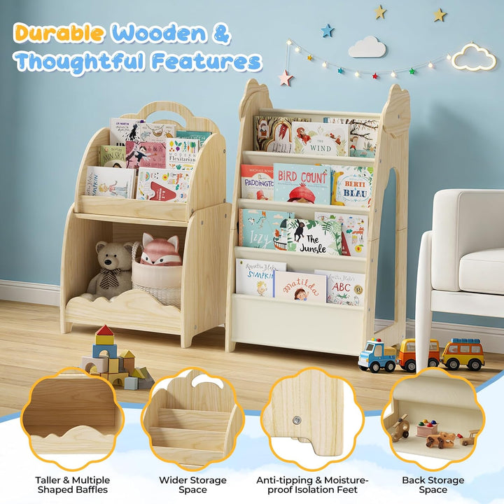 Kinderregal, 3-in-1 Kinderbücherregal und Spielzeugaufbewahrungsregal mit Hängetasche, Tragbares Büc