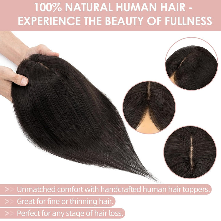 Silk-co Hair Topper Echthaar 8x10cm handgebunden Basis Toupet Damen, kein Pony Clip in Haarteile mit