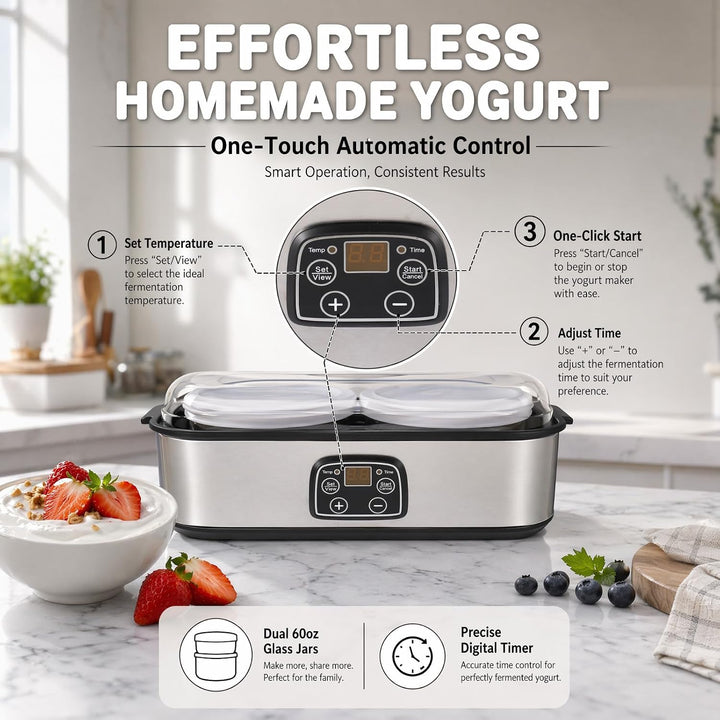 Joghurtbereiter 25W mit 2 Gläsern, Automatischer Joghurtbereiter mit einstellbarer Temperatur- und Z