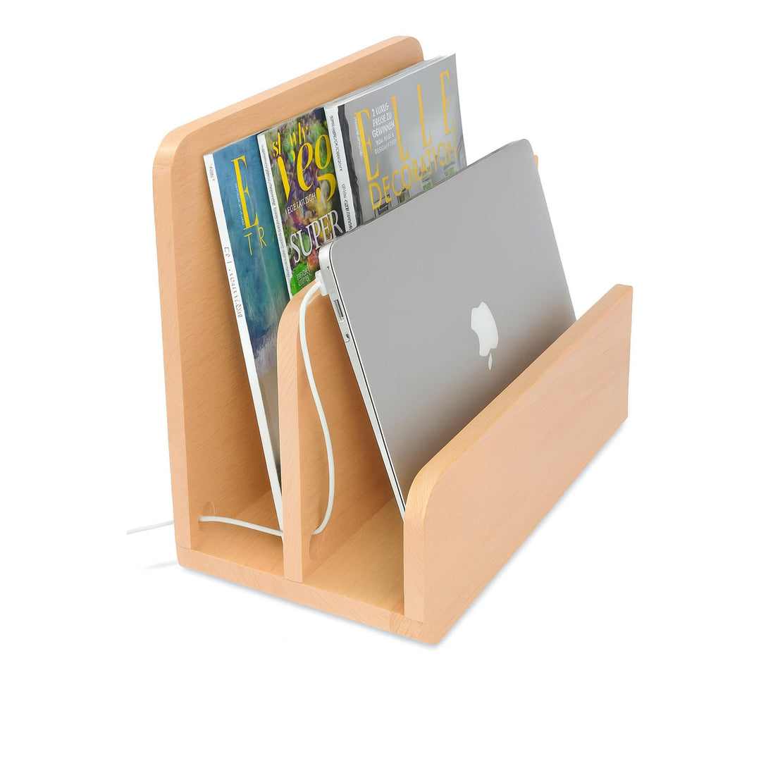 Natuhr Zeitungsständer Tidy Holz Zeitungshalter Ladestation für Handys, Tablets & Smartphone (Eiche