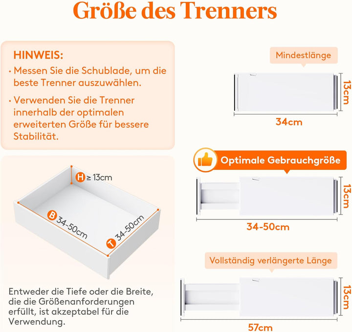 Lifewit 4 Set Schubladentrenner, Verstellbar Schubladen Trenner für Innenlänge 34–50cm & Höhe＞13cm O