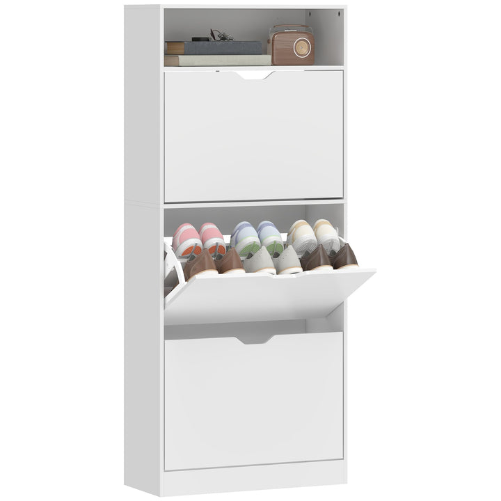 HOMCOM Schuhschrank mit 3 Klappen, Schmal Schuhkipper mit Ablage, Verstellbar Trennwand Schuhregal f