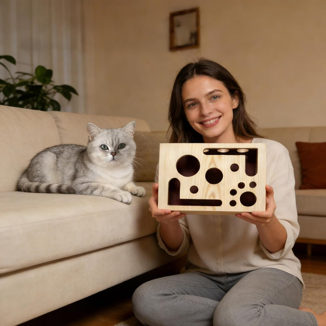 Katzen Kratzbrett für scharfe Katzenkrallen 30X25X8CM Kratzpuzzle Spielbox Holz Katzen Nagelpflege B