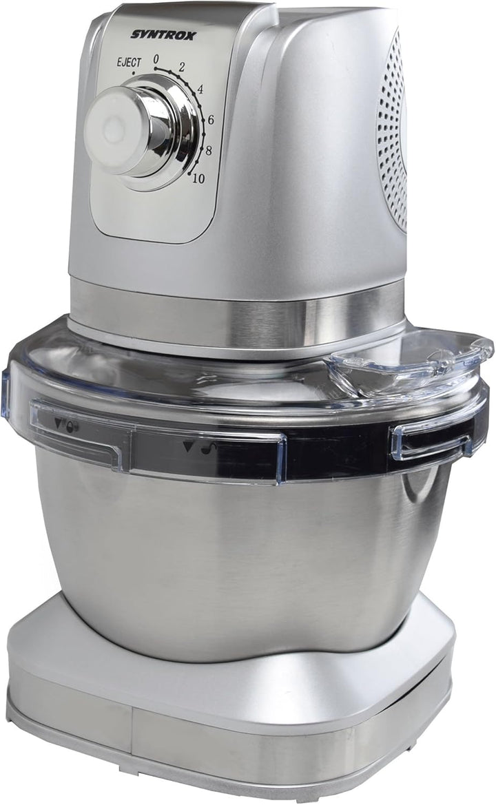 Syntrox Germany KM-600W Küchenmaschine Knetmaschine Mixer, Edelstahl-Behälter, 4 Liter, silber