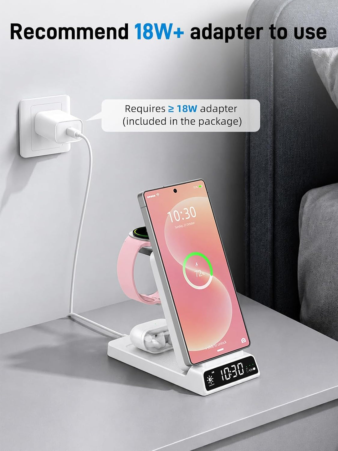 Wireless Charger für Samsung Ladestation 3 in 1 mit Uhr für Samsung Galaxy S26/S25/Z Fold 7/Flip 7/B