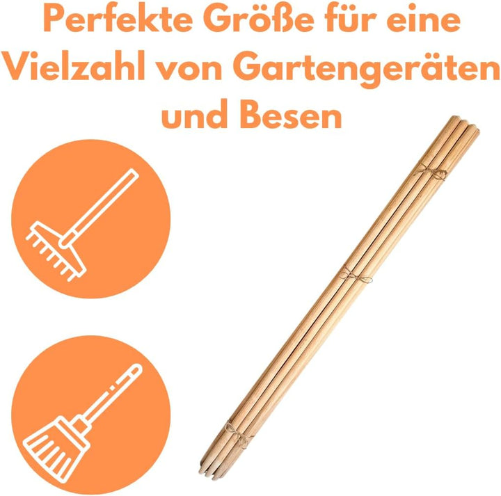 pokm toolsmarket - 3 Stk. Besenstiel Holz Ersatzstiel, 130 cm, Holzstiel aus Buchenholz, Gerätestiel