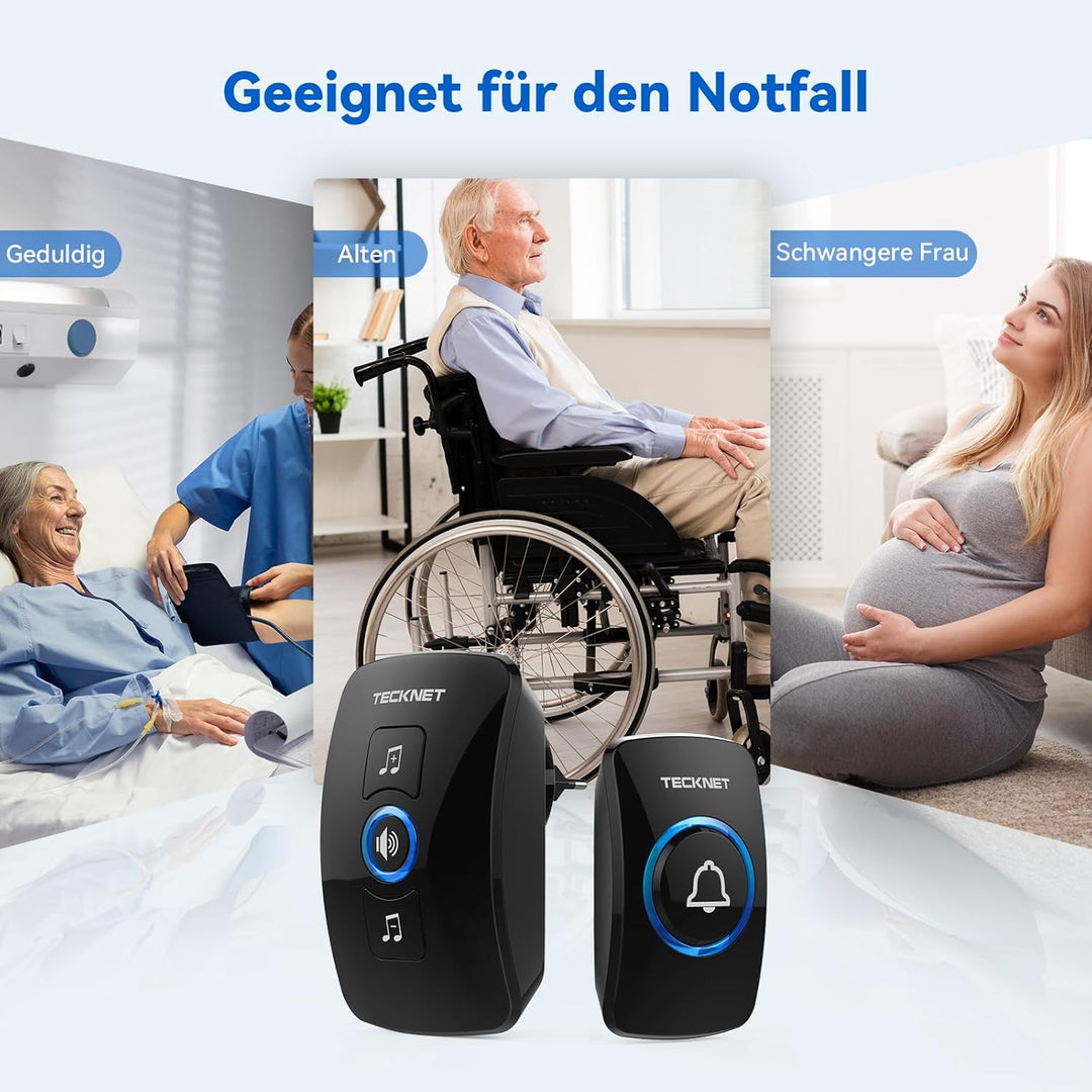 TECKNET Funkklingel, IP65 wasserdichte aussere Funkklingel mit 400 m Reichweite, Funk-Türklingel-Set