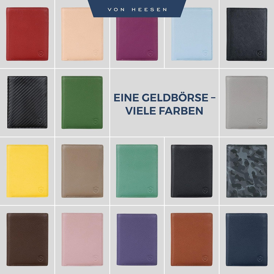 VON HEESEN® Leder Geldbörse Herren & RFID Schutz I Echtleder Geldbeutel für Männer & Damen I Portemo
