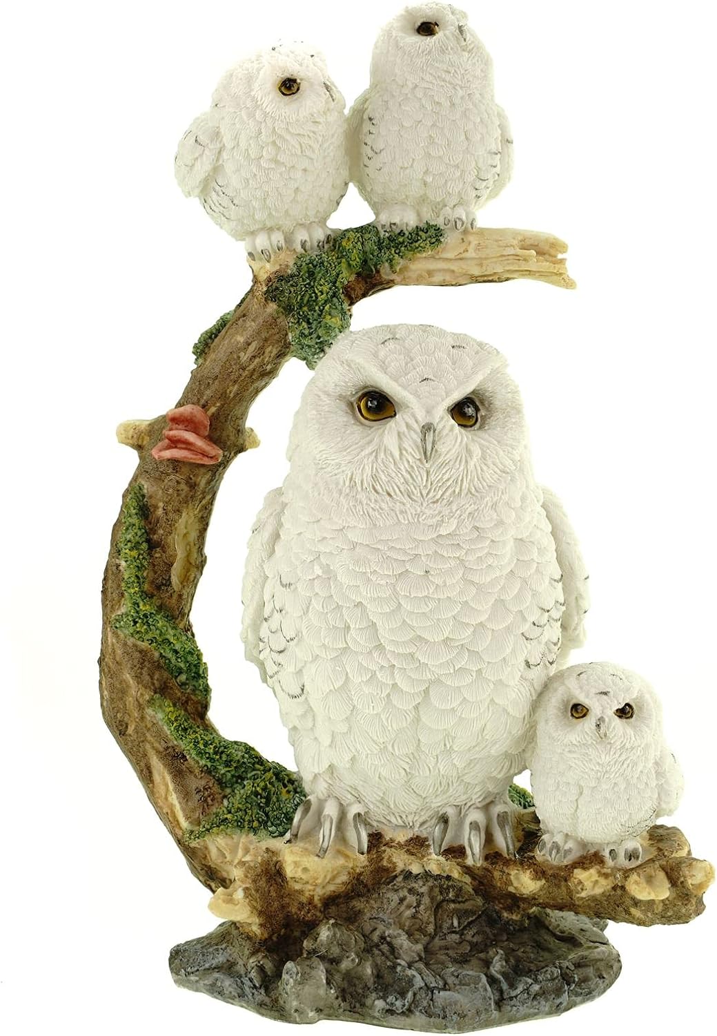 Vogler 839-2667 Schneeeulenweibchen mit 3 Jungen auf AST 32 cm Uhu Eule Tierfigur bunt