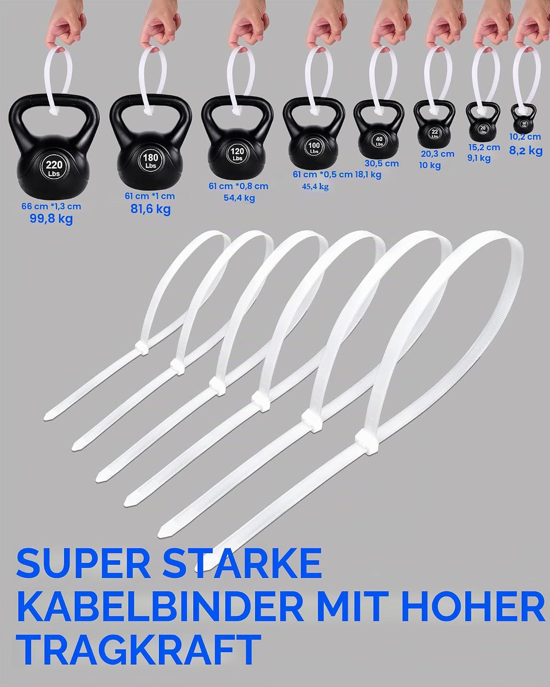 1000 Stück Kabelbinder schwarz Set 350/300/250/200/150/100mm (100/100/100/200/200/300 Stück),WLEAD S