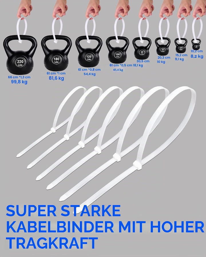 1000 Stück Kabelbinder schwarz Set 350/300/250/200/150/100mm (100/100/100/200/200/300 Stück),WLEAD S