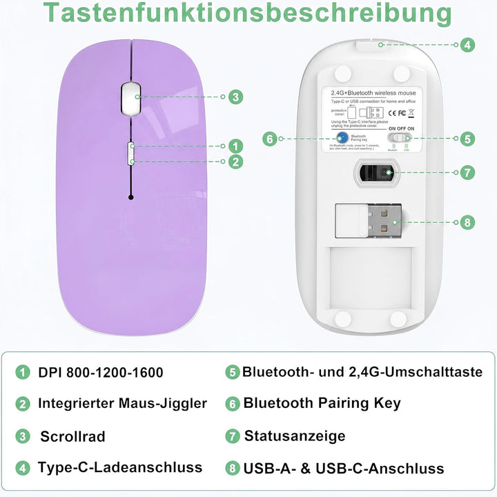 Bluetooth Maus Kabellose, Wiederaufladbare Maus für MacBook Air iPad PC Laptop Computer, Tragbare Sc