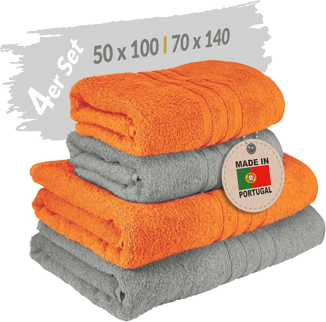 Lashuma Handtücher Gross im Set London, 50x100 – 70x140 Badetücher Set, Farbe: Orange - Stein Grau 4