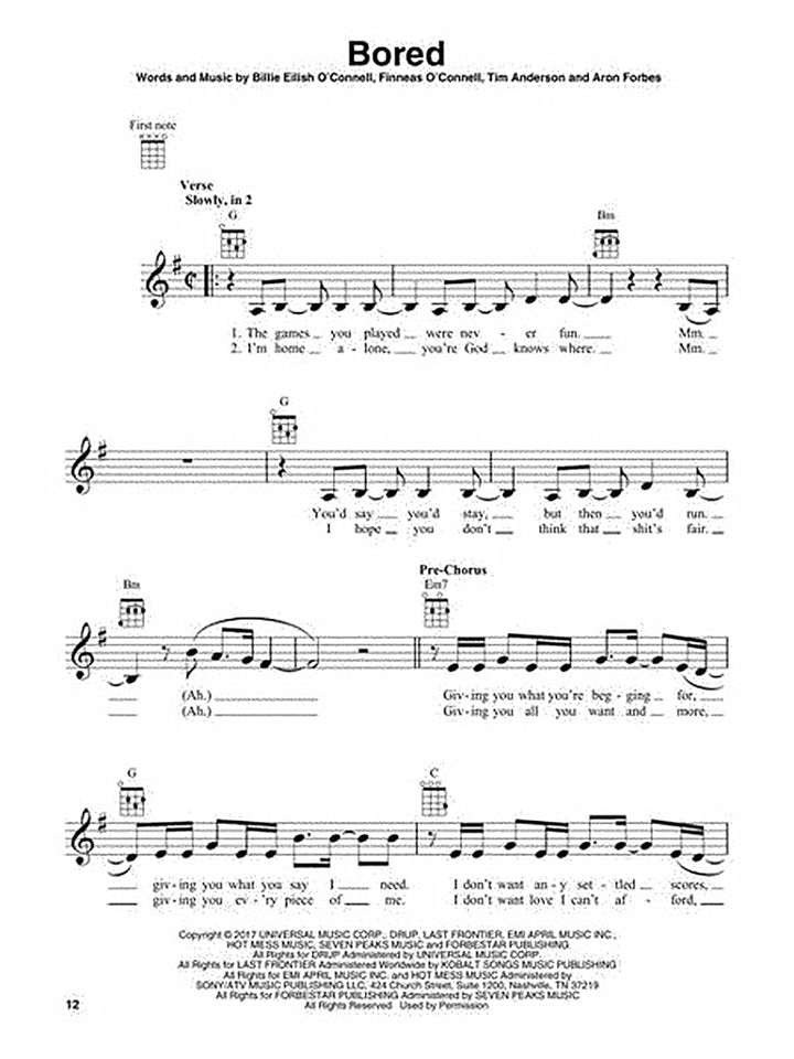 Billie Eilish for Ukulele: 17 Songs to Strum &amp; Sing, Taschenbuch