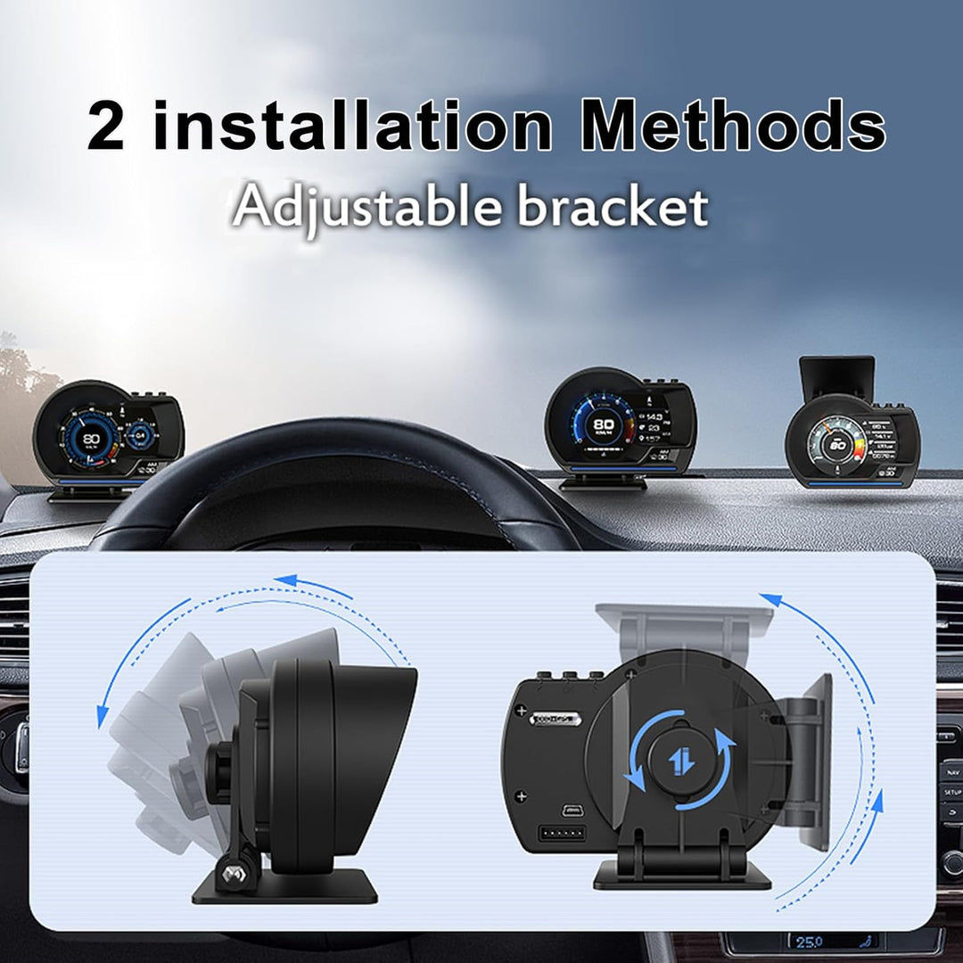 Geloo Head Up Display, Universal Geschwindigkeitsmesser Auto HUD OBD2 + GPS Dual System Digital Tach