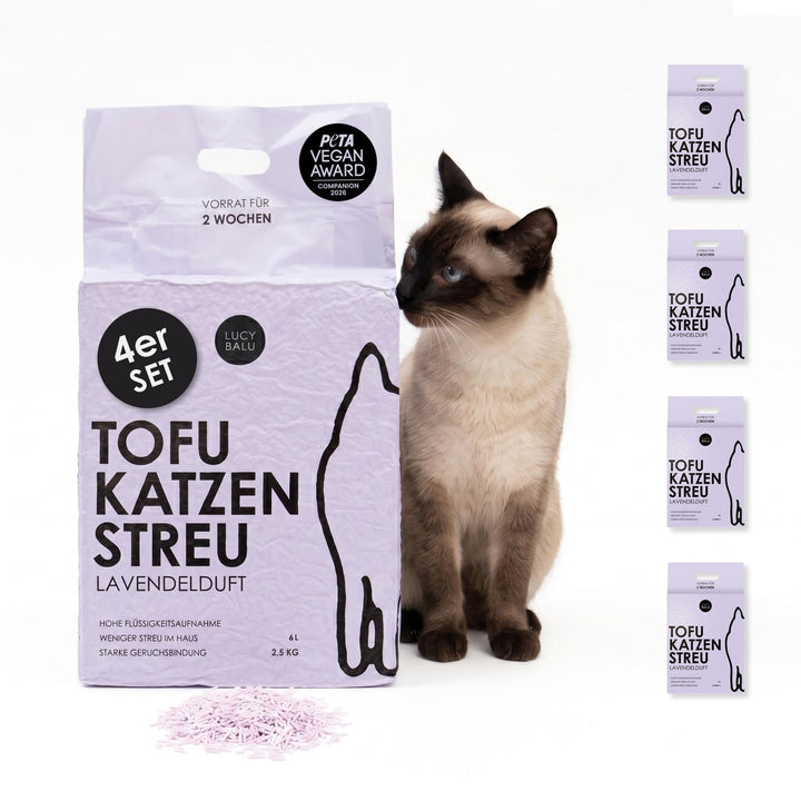 LucyBalu® TOFU Katzenstreu | Klumpendes Katzen Streu | Geruchsbindend und nachhaltig | 4er Set | 24