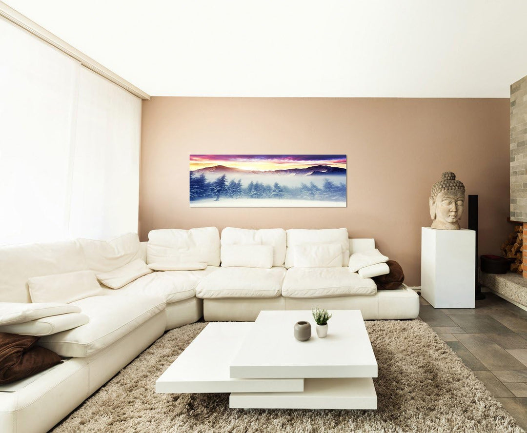Paul Sinus Art Panoramabild auf Leinwand und Keilrahmen 150x50cm Winterlandschaft Berge Wald Schnee
