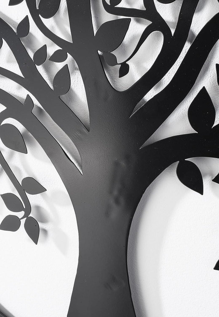 Kobolo Wandbild Wanddeko Metallbild - LIVING - Metall rund schwarz - Lebensbaum Baum - 60cm