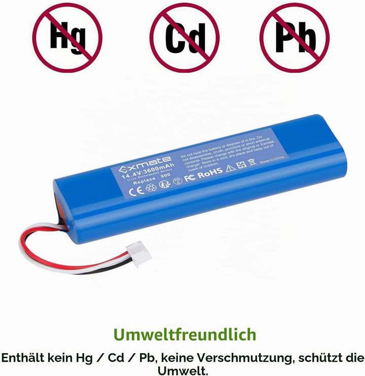 Exmate 14.4V 3600mAh Li-Ion Akku, Ersatzakku für Ecovacs Deebot Ozmo 900, 901, 905, 920, 930, 937, D