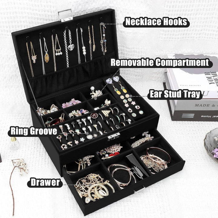 Schmuckkasten, Schmuckkästchen mit Schubladen für Damen Mädchen, Samt Schmuckbox Schmuckschatulle Gr