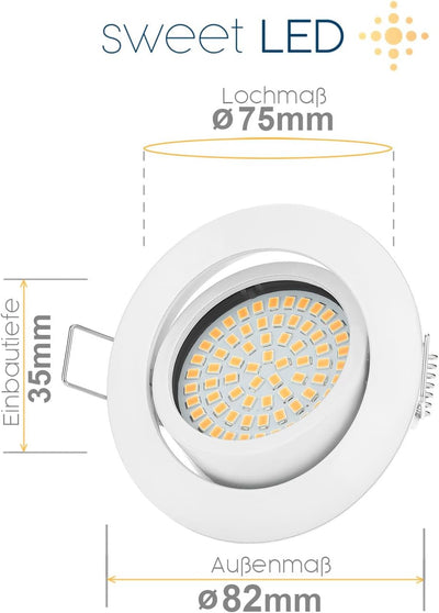 Sweet Led,6er Einbaustrahler flach, stufenlos dimmbar, Deckenspots aus Metall-schwenkbar, Einbautief