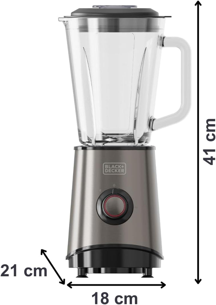 Black+Decker - Standmixer 800W | 1,5L Glasbehälter | 4 Edelstahlklingen | Pulsfunktion & Easy-Clean