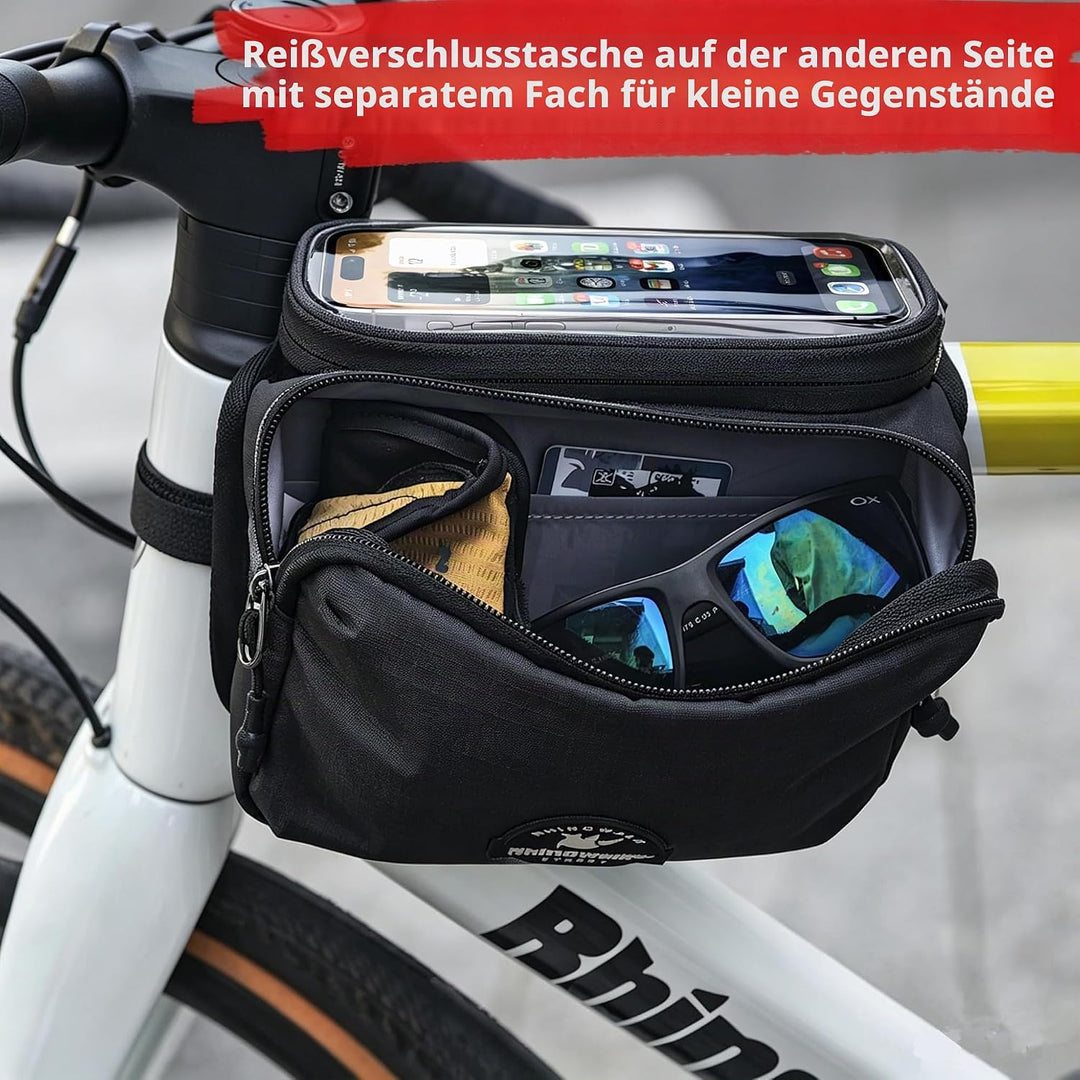 Rahmentasche Fahrrad Oberrohrtasche Wasserdicht Touchscreen Handytasche für 4,7-6,5 Zoll mit Regensc