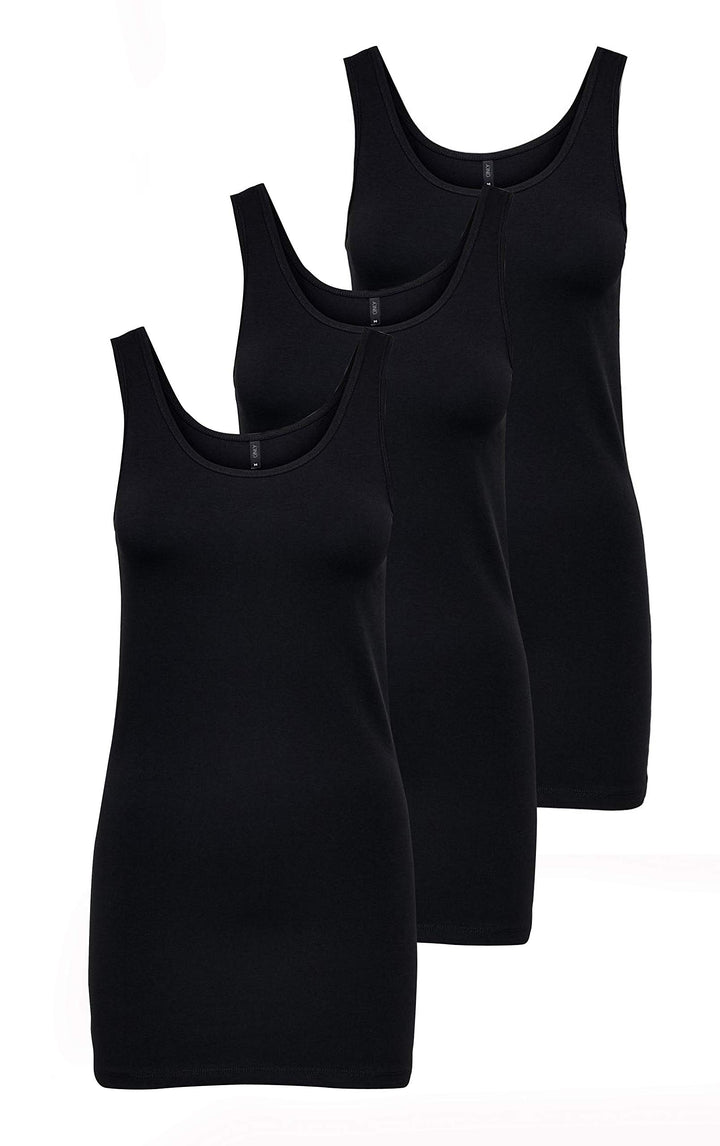 ONLY Damen Onllive Love Long Tank Noos Top XS Schwarz (3 X Black), XS Schwarz (3 X Black)