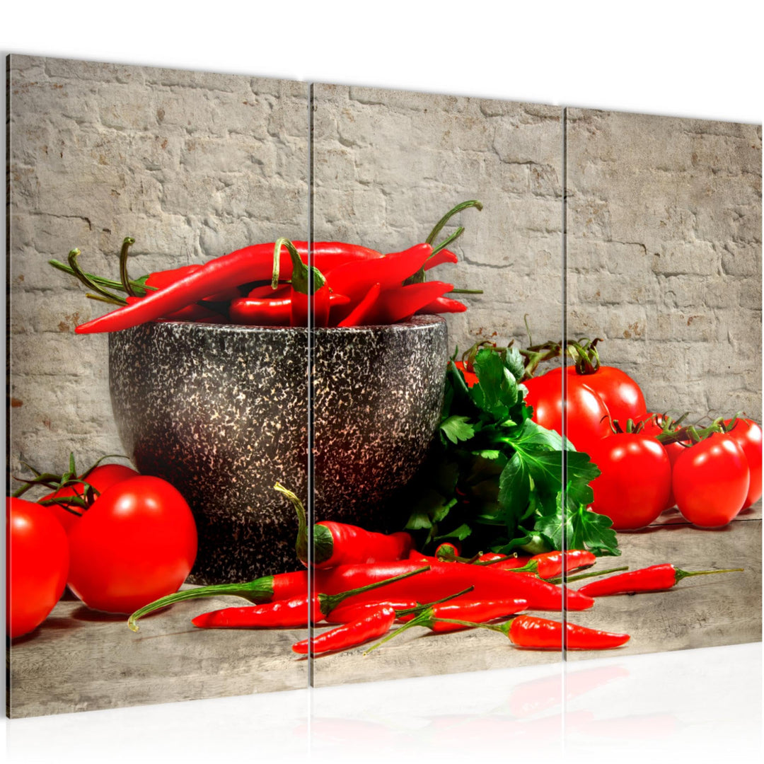 Runa Art Wandbilder Küche - Gemüse Bild XXL Esszimmer Küchenbilder Braun Rot Ziegel 120 x 80 cm 3 Te