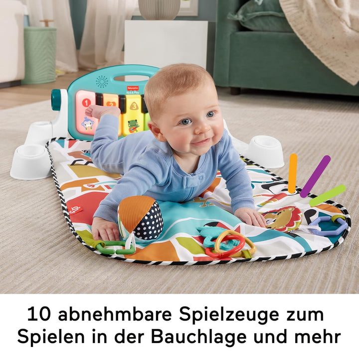 FISHER-PRICE Kontrast Kick & Play Pianospieldecke - Spieldecke für Neugeborene mit Lernspass, über 8
