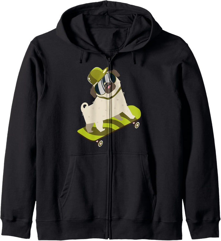 Mops Skateboard I Skateboarding Hunde I PUG Skateboarder Kapuzenjacke