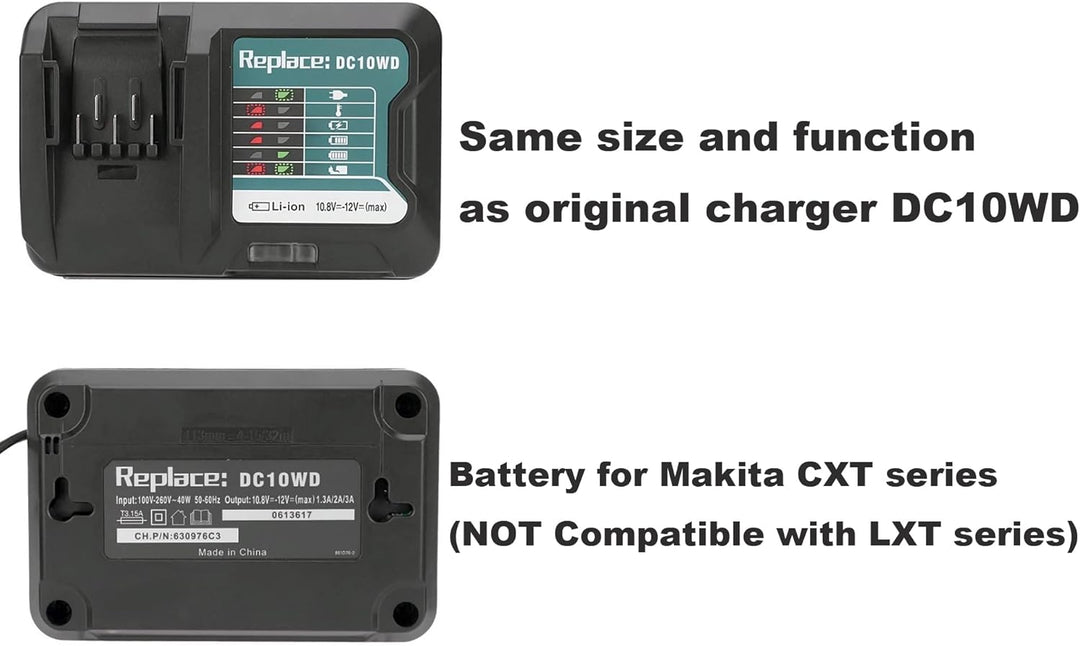 DC10WD Ersatz Makita Ladegerät für DC10SB DC10WC, Kompatibel mit Akku BL1021B BL1041B BL1015 BL1016,