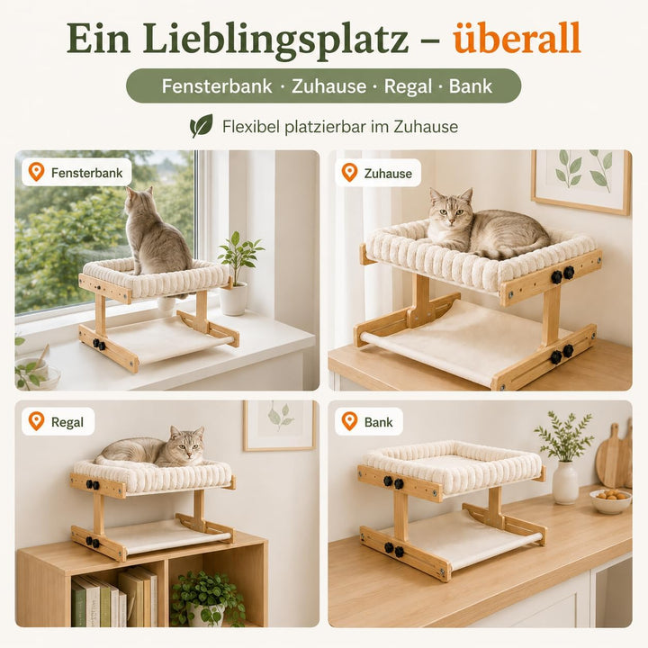 Katzenliege Doppelstock Hängematte Heizkörper belastbar bis 35 kg | Fensterbank Katzenliege für Bett