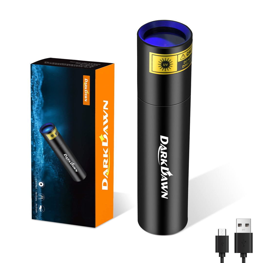 DARKDAWN UV Taschenlampe 365nm Licht, Schwarzlicht Mini Wiederaufladbar, Woodsche Lampe Tragbare LED