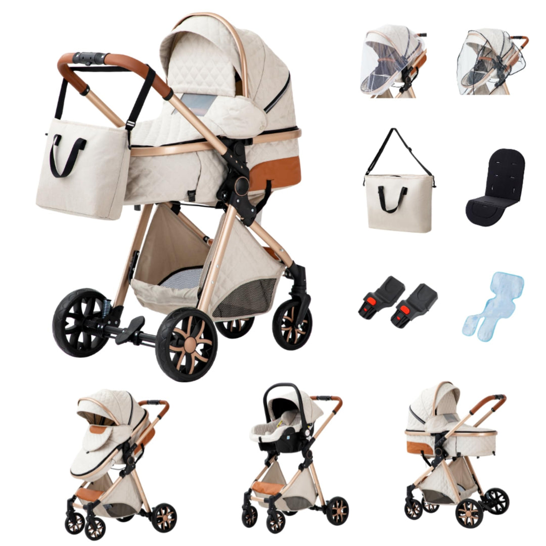 YAZOCO kinderwagen 3 in 1,Kombikinderwagen reisesysteme mit tragbar Wickeltasche Moskitonetz Regensc