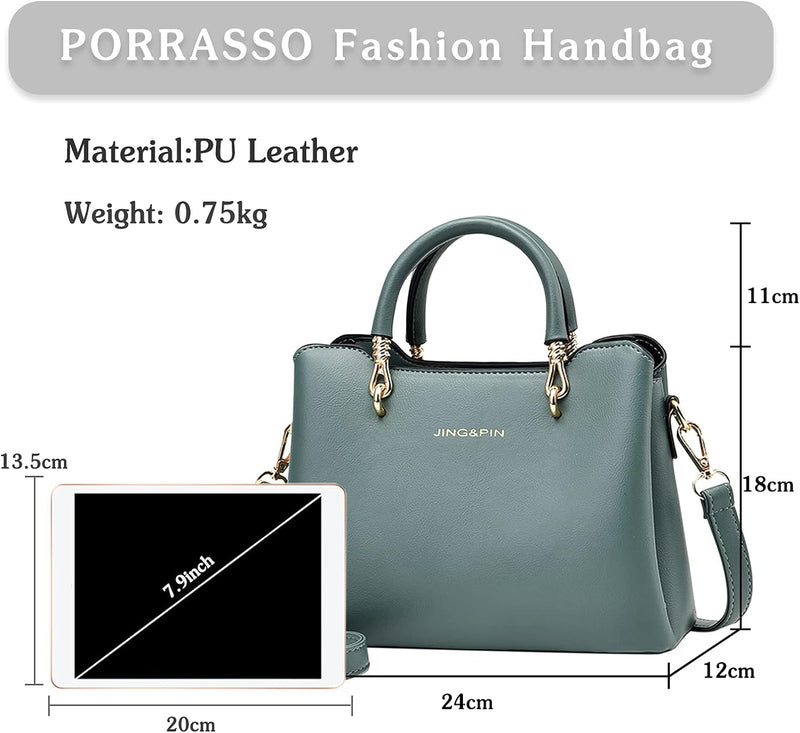 PORRASSO Damen Handtasche Mode Henkeltasche Frauen Umhängetasche PU Leder Schultertasche Top Griff T